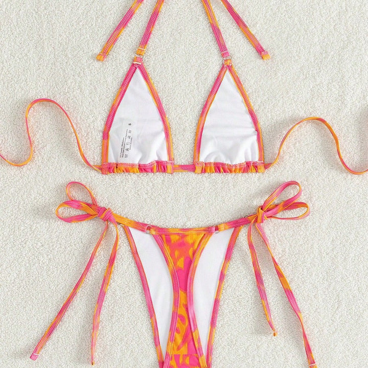Damen Triangel-Bikini mit verstellbaren Bindebändern und auffälligem Farbmuster Drune