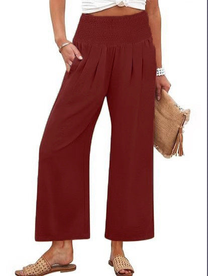 Damen Weite Culotte-Hose mit elastischem Bund und Falten Drune