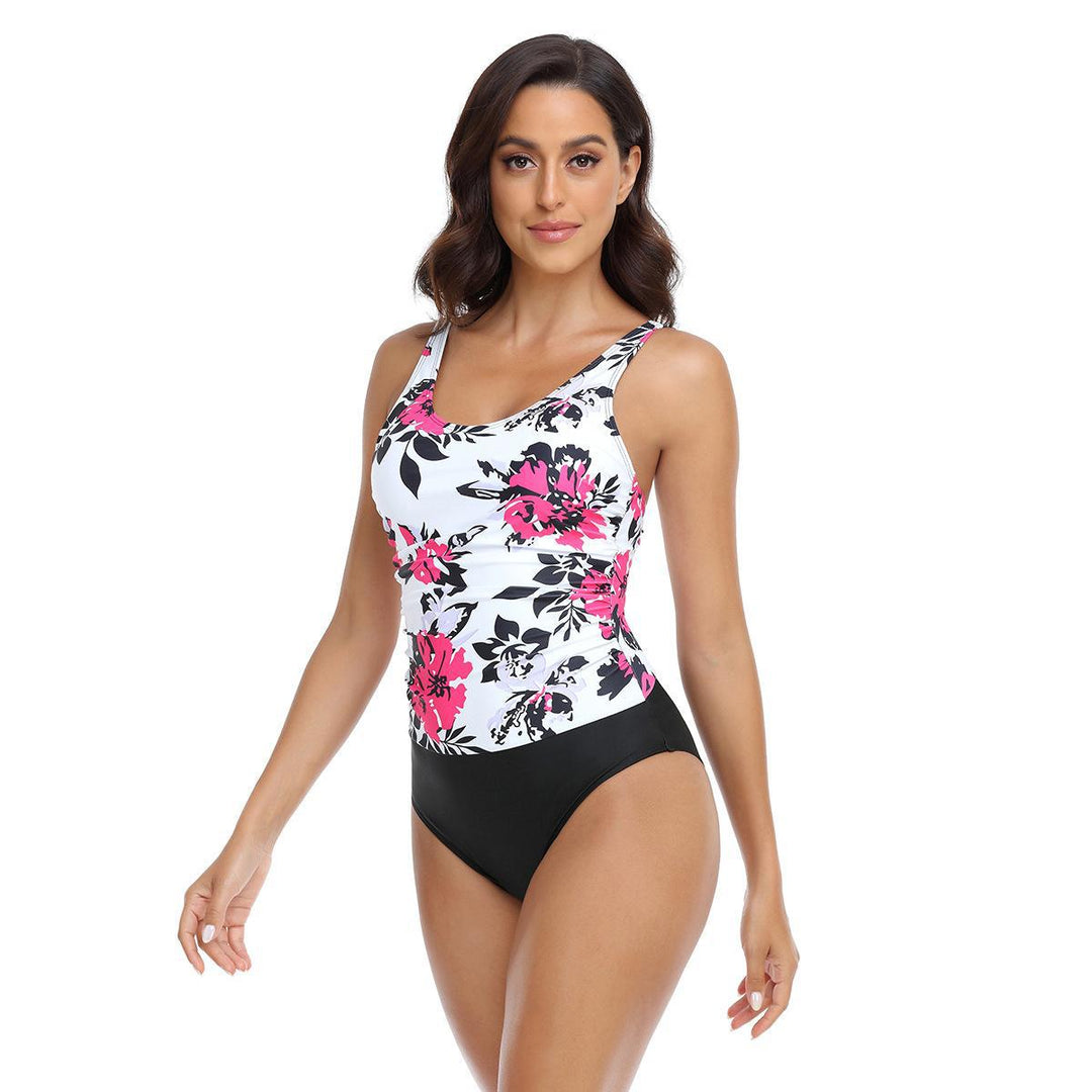 Damen Einteiler Badeanzug mit floralem Design und hohem Bauchweg Drune
