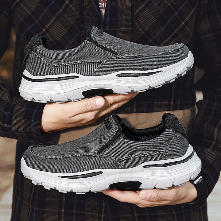 Herren leichte Slip-On Komfortfreizeitsneaker mit atmungsaktivem Canvas und stoßdämpfender Plateausohle Drune
