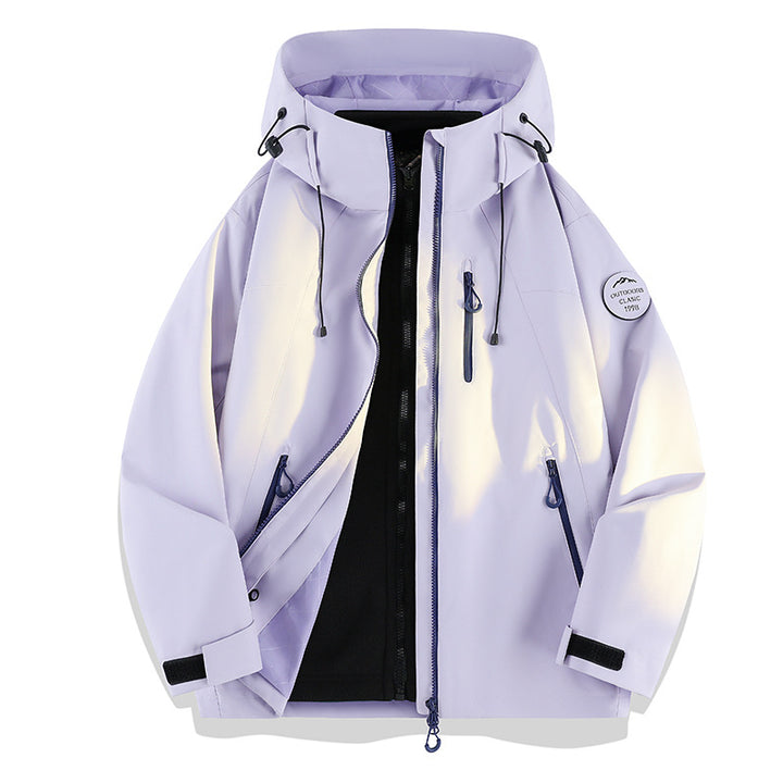Damen Leichte wasserdichte Kapuzenjacke mit Teddy‑Charm und verdeckten Reißverschlusstaschen Drune