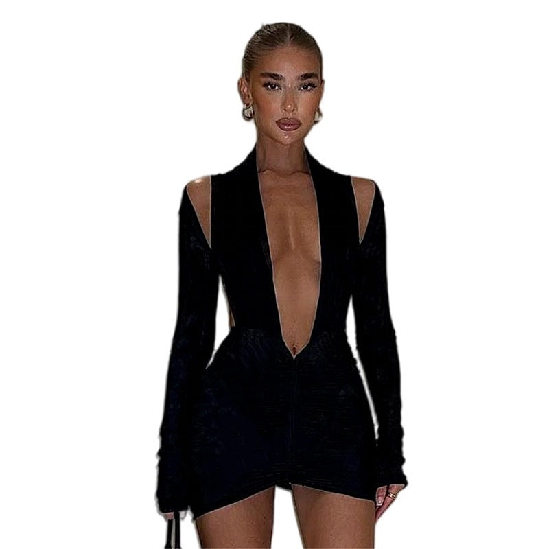 Damen Wickelkleid mit tiefem V-Ausschnitt und Raffungen Drune
