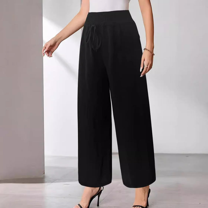 Damen Weite Leinenoptik‑Palazzohose mit hohem Smokbund, Kordelzug und Seitentaschen Drune