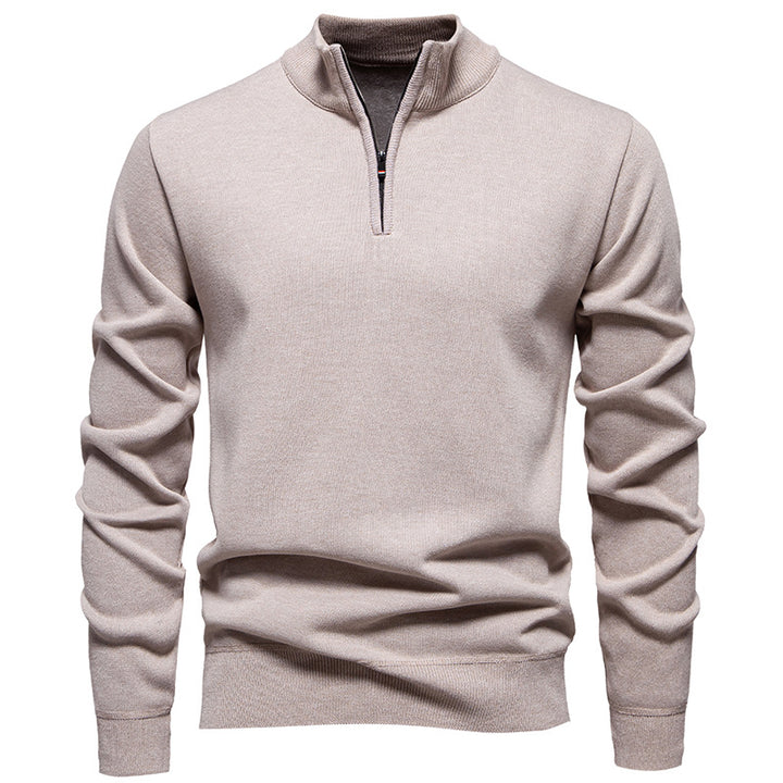 Herren nan Feinstrickpullover mit Kurzreißverschluss Stehkragen elastischen Bündchen Drune