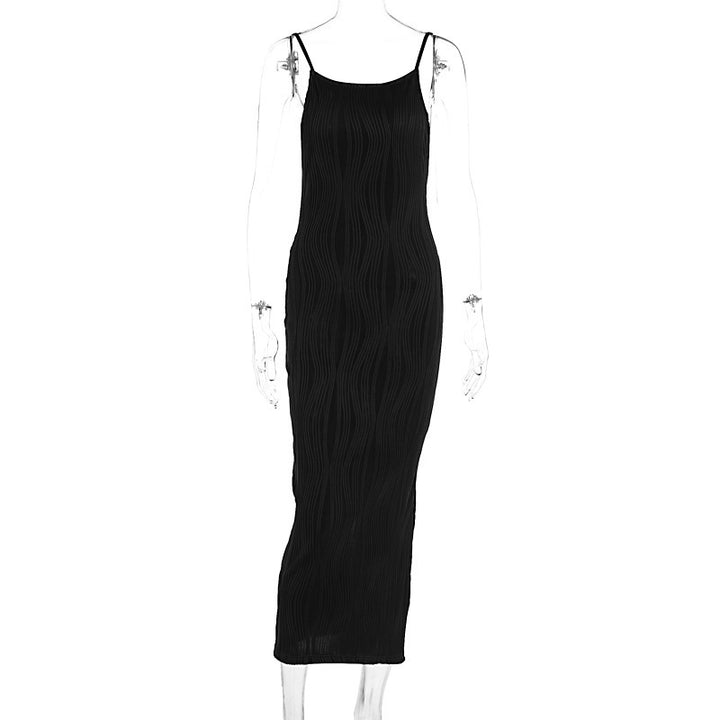 Damen Maxikleid im eleganten Wellenmuster mit Spaghettiträgern Drune