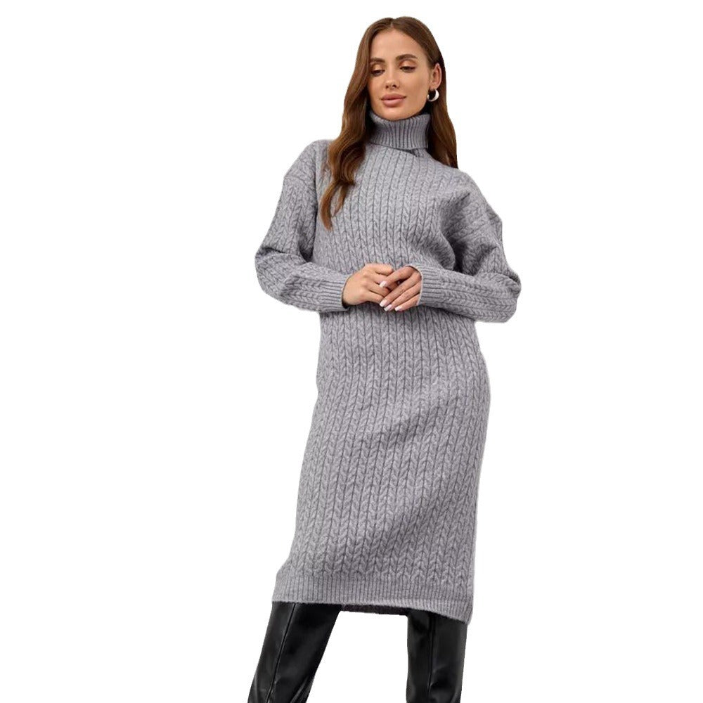 Damen Grobstrick Rollkragenpullover mit modernen Zopfmuster und lässigem Schnitt Drune