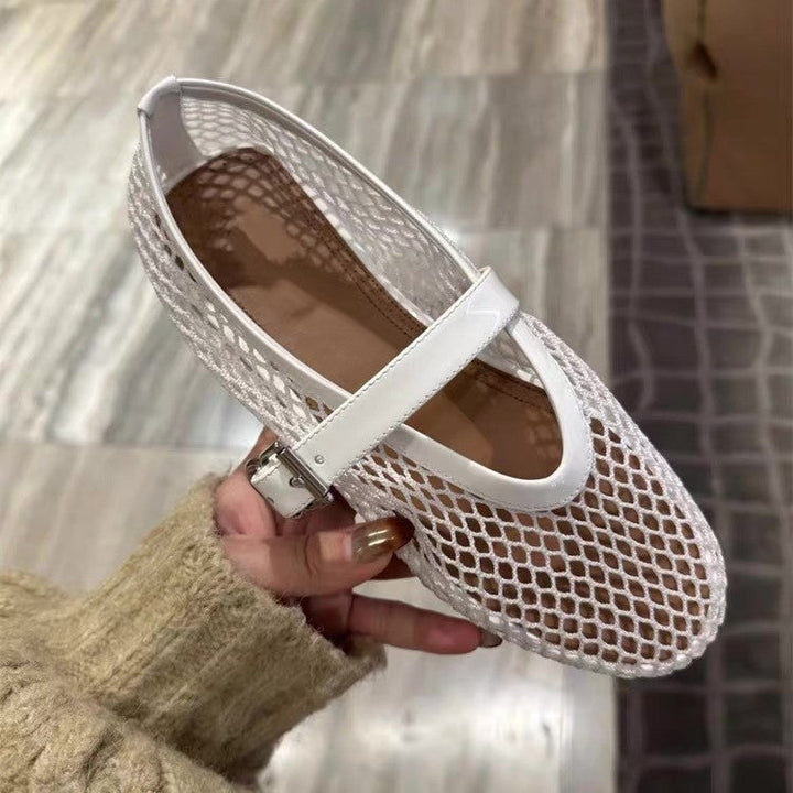 Damen Netz-Ballerinas mit elegantem Riemen und bequemer Sohle Drune