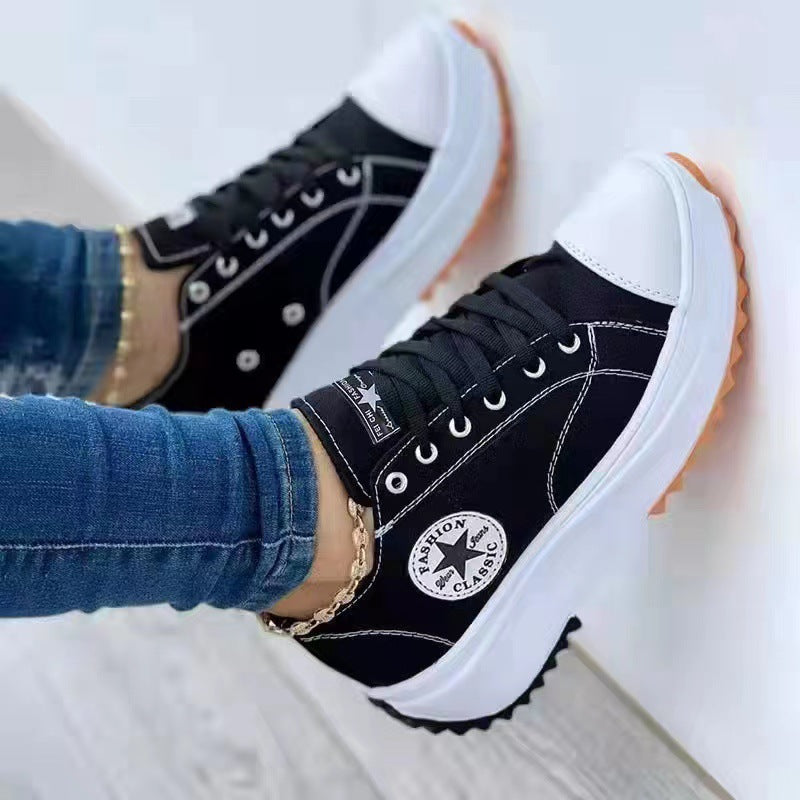 Damen  retro-inspirierte Canvas-Plateau-Sneaker mit verstärkter Zehenkappe und griffiger Profilsohle Drune