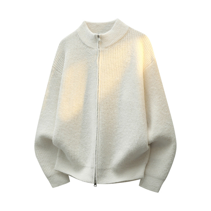 Unisex Oversize Strukturstrick-Halbzip-Cardigan mit Stehkragen & Zwei-Wege-Reißverschluss Drune