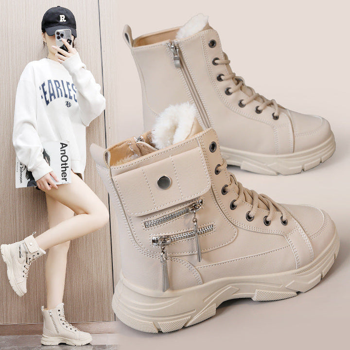 Damen High-Top Winterstiefel mit modischem Reißverschluss und dämpfender Sohle Drune