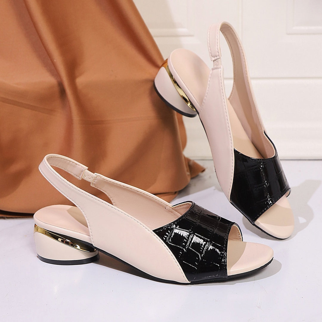 Damen Slingback-Sandalette mit Kroko-Prägung und niedrigem Blockabsatz Drune