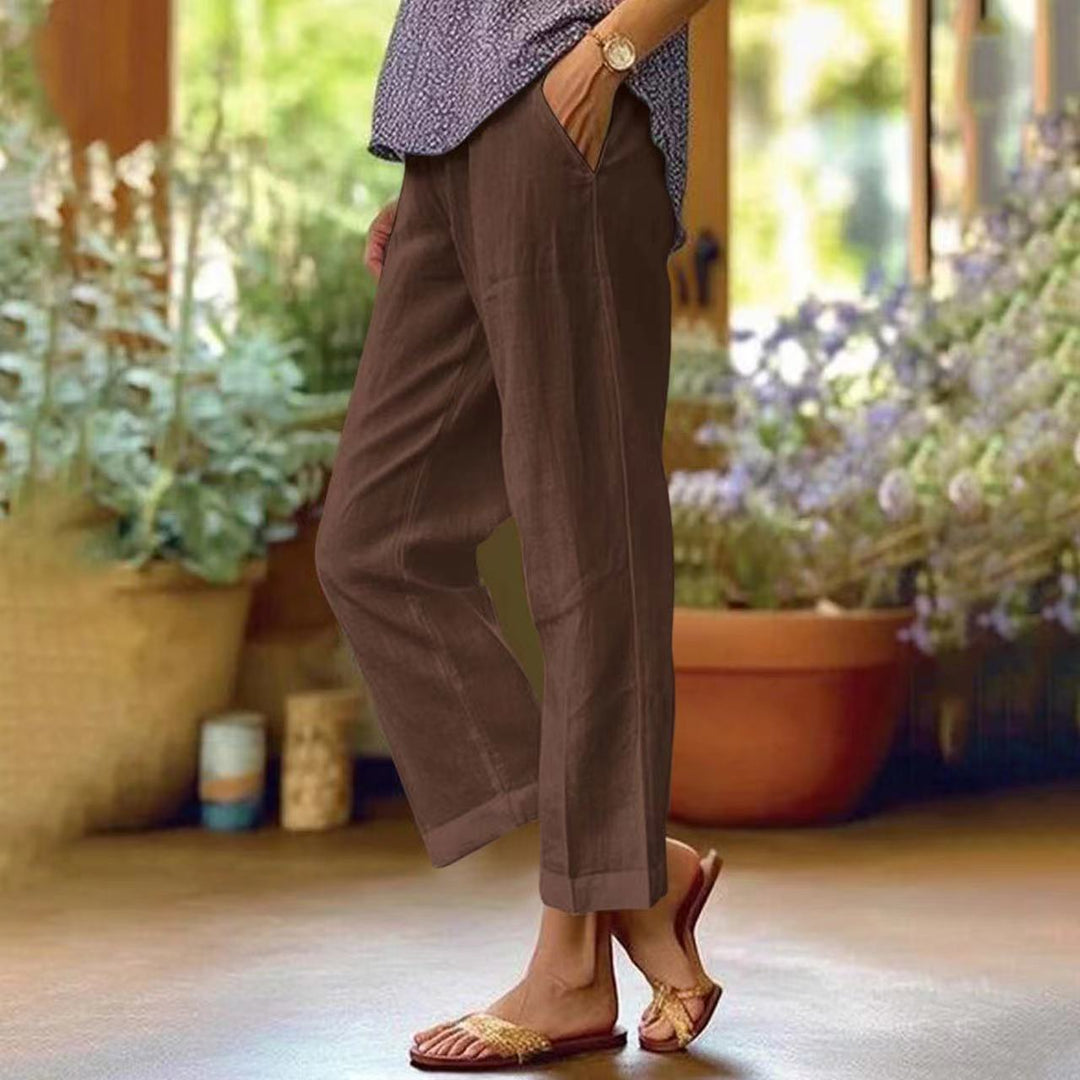 Damen nan lässige Cropped-Hose mit geradem Bein, dezenter Bügelfalte und seitlichen Eingrifftaschen Drune