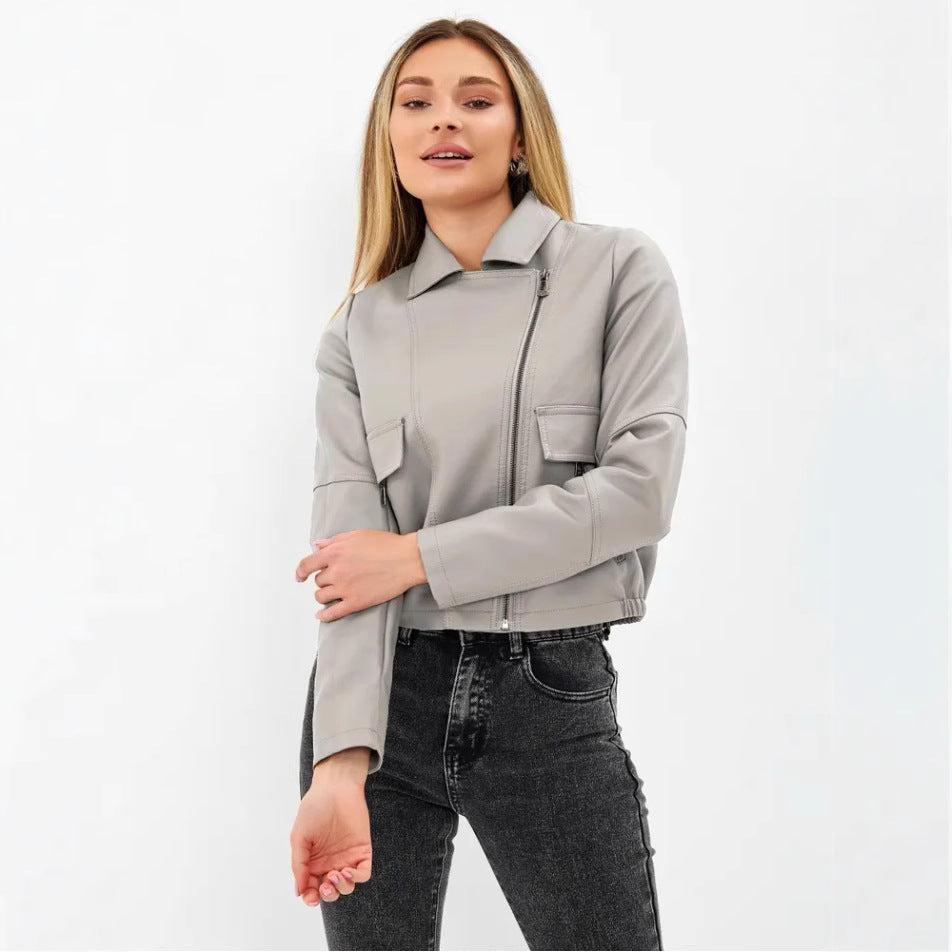 Damen cropped Kunstlederjacke mit praktischen Taschen und modernem Schnitt Drune