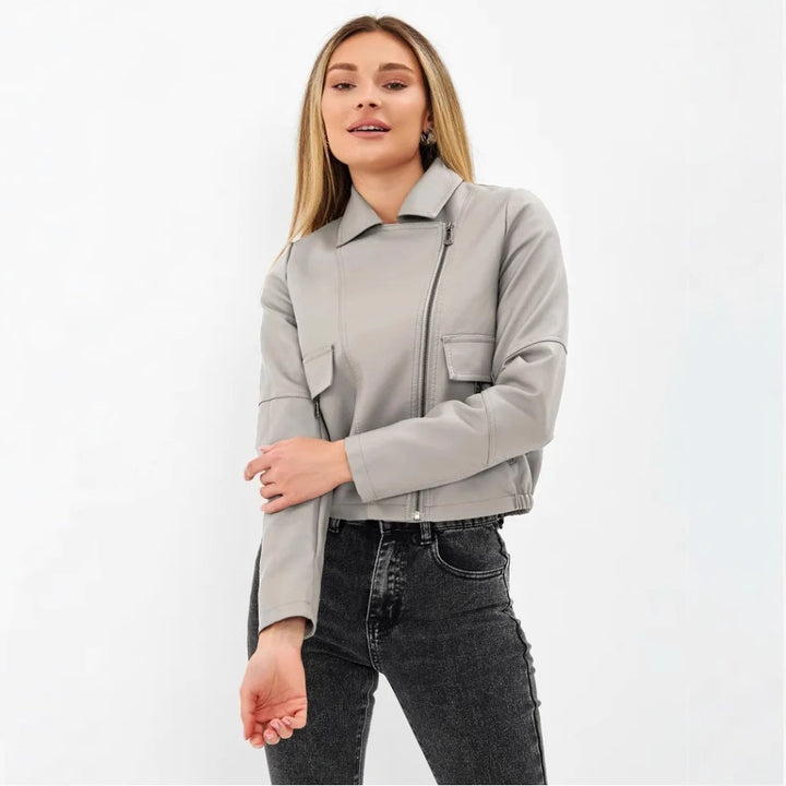 Damen cropped Kunstlederjacke mit praktischen Taschen und modernem Schnitt Drune
