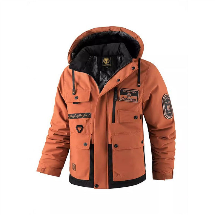 Herren Urbaner Multifunktions-Outdoorparka mit Kapuze, wasserabweisender Softshell und Multifachtaschen Drune