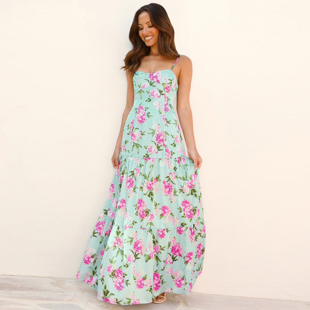 Damen Traumhaftes Maxikleid mit Blumenmuster und Rüschendetails Drune