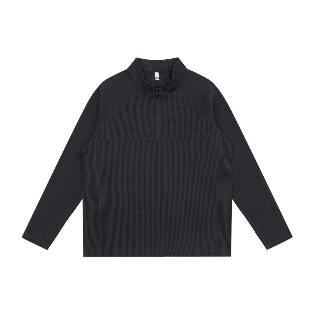 Unisex Waffelstrick-Halbzip-Pullover mit Troyerkragen und Raglanärmeln Drune