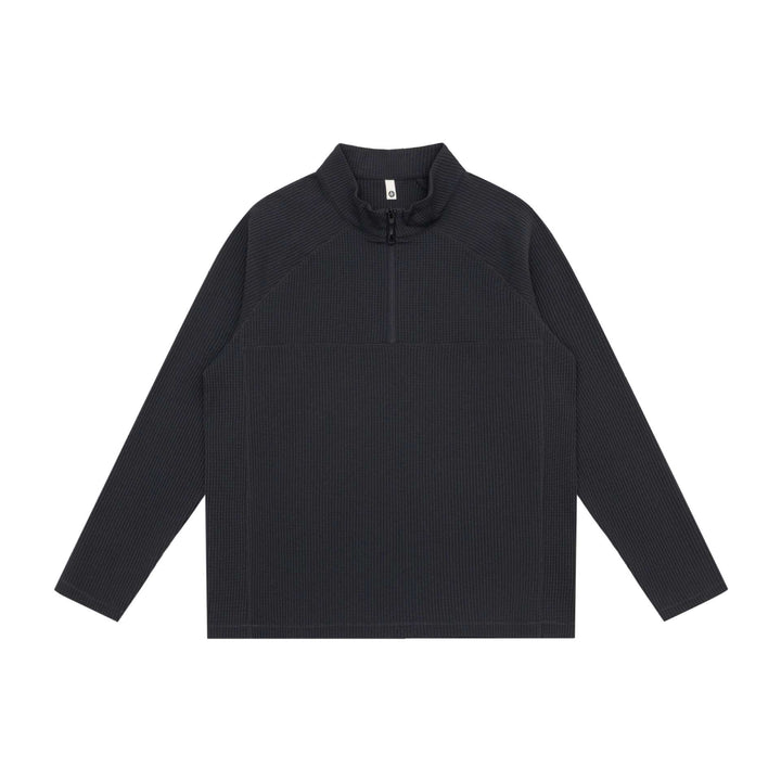 Unisex Waffelstrick-Halbzip-Pullover mit Troyerkragen und Raglanärmeln Drune