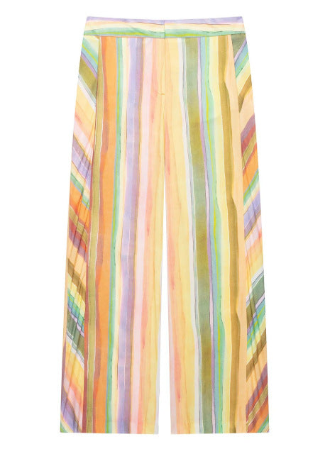 Damen Hochgeschnittene Palazzo‑Hose mit mehrfarbigem Aquarell‑Streifenmuster Drune