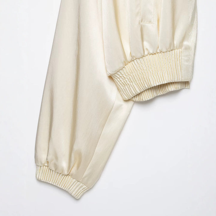 Damen Kurz geschnittene Cropped‑Bomberjacke mit geripptem Saum und überschnittener Schulter Drune