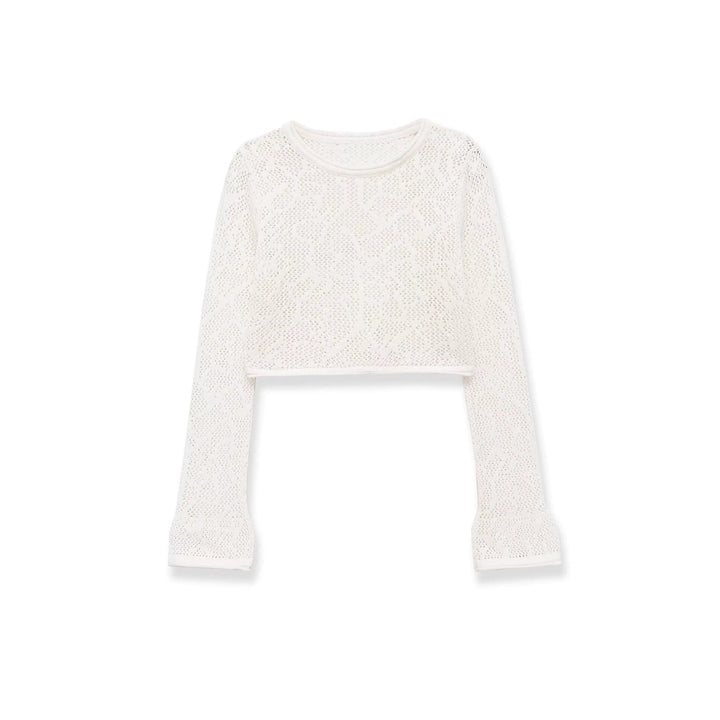 Damen gehäkeltes Cropped-Strickoberteil mit Trompetenärmeln Drune