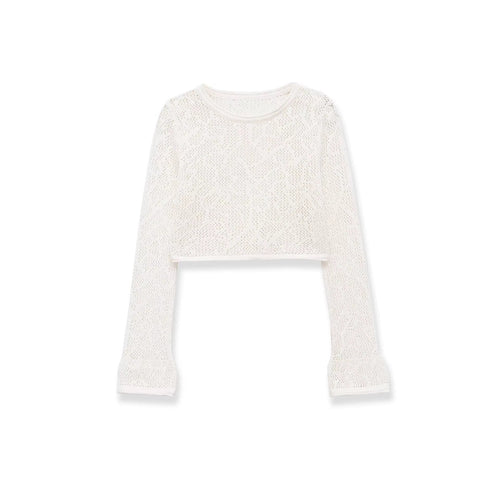Damen gehäkeltes Cropped-Strickoberteil mit Trompetenärmeln Drune