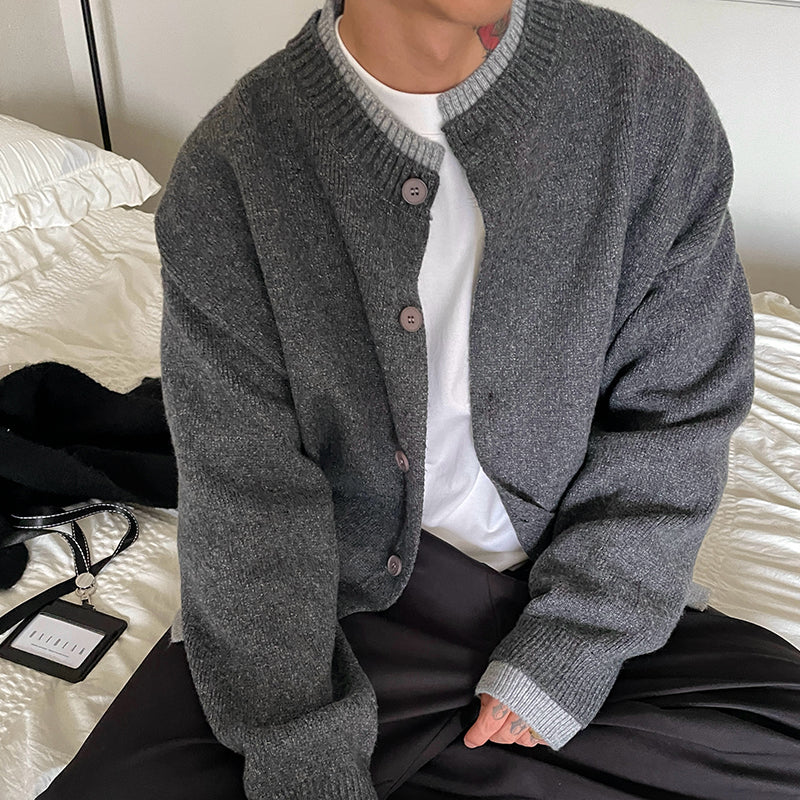 Herren Strickjacke mit Rundhalsausschnitt und Knöpfen Drune