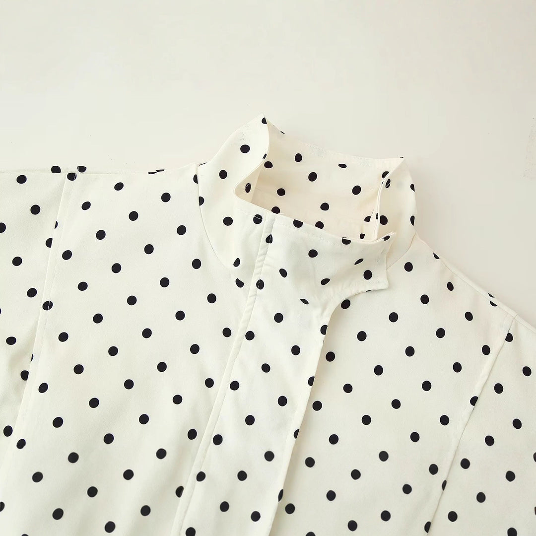 Damen modische Polka-Dot-Jacke mit schickem Stehkragen und aufgesetzten Taschen Drune