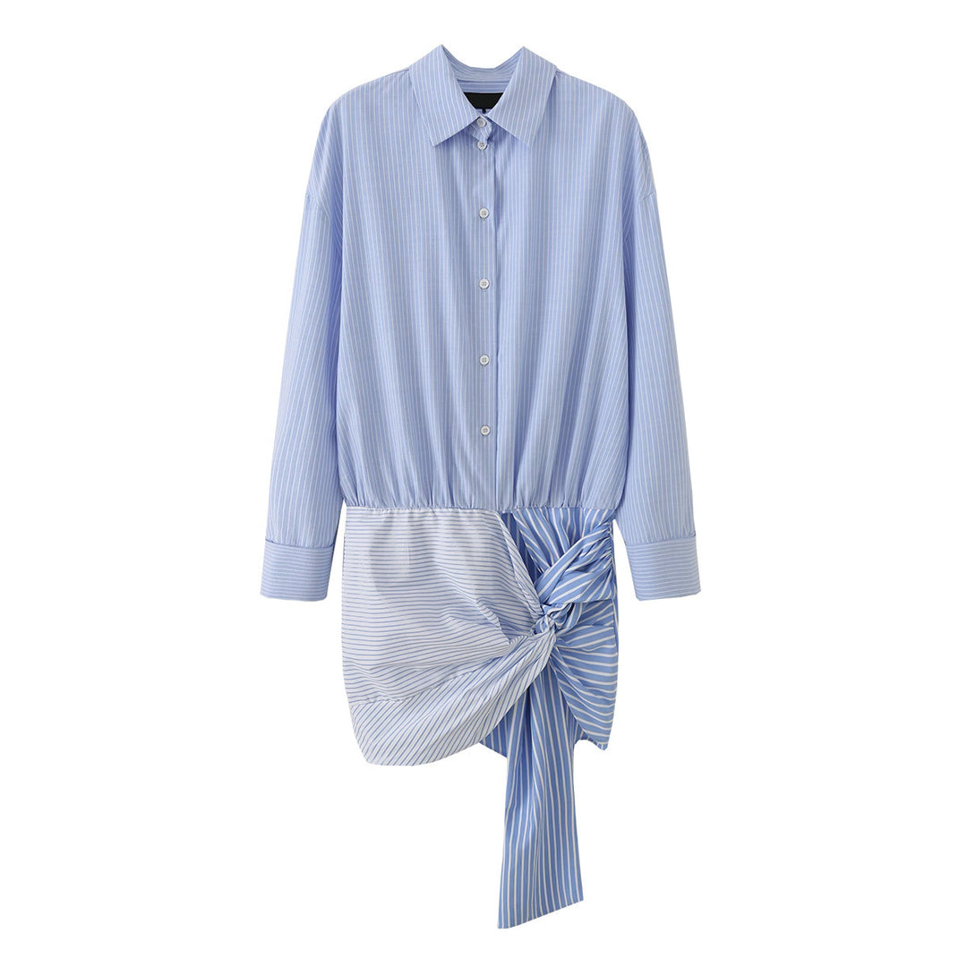 Damen Asymmetrisches Hemdblusenkleid mit seitlicher Knotendetail und Oversize-Passform Drune