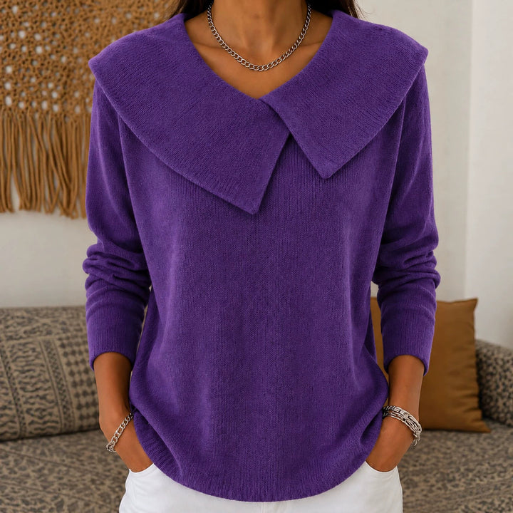 Damen Grobgestrickter Strickpullover mit übergroßem Matrosenkragen Drune