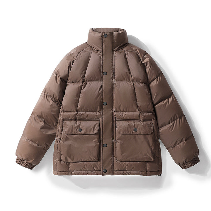 Herren Wattierte Steppjacke mit hohem Stehkragen, Druckknopfblende & großen Pattentaschen Drune