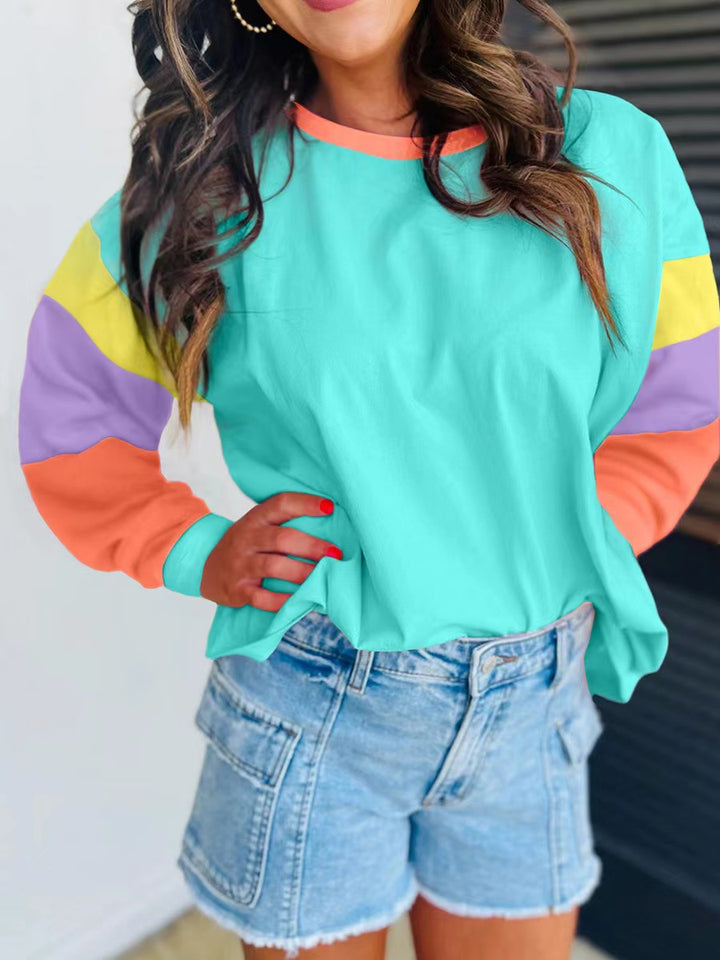 Damen lässiger Sweatshirt mit kontrastierenden Ärmeln Drune