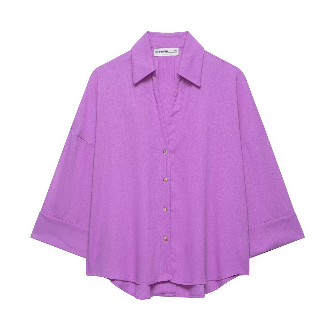Damen Oversized-Hemdbluse mit kastiger Silhouette, weiten Kimonoärmeln und abgerundetem Saum Drune