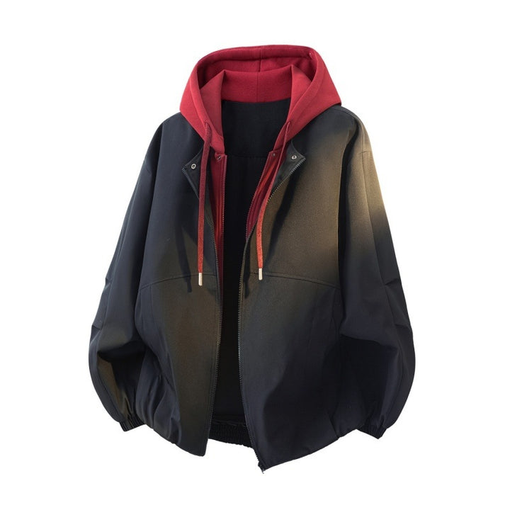 Unisex Oversize-Jacke im Lagenlook mit integrierter Kontrastkapuze und elastischem Saum Drune