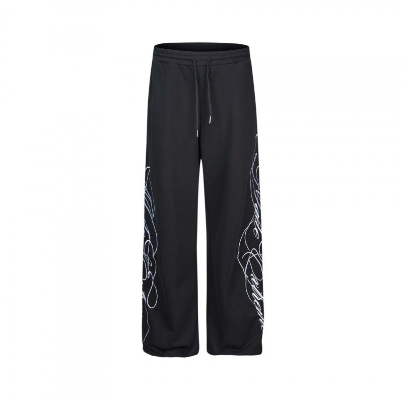 Damen Weite Jersey-Hose mit Kordelzug, seitlichem Line-Art Print und Relaxed-Fit Drune