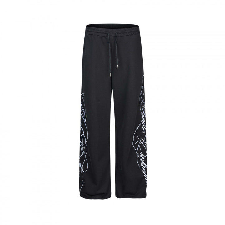 Damen Weite Jersey-Hose mit Kordelzug, seitlichem Line-Art Print und Relaxed-Fit Drune