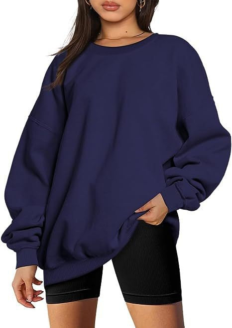 Damen nan extralanger Oversize-Sweatpullover mit Ballonärmeln, geripptem Saum und angerauter Innenseite Drune