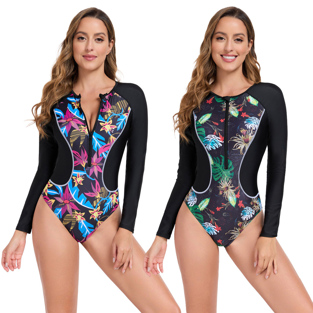 Damen Rashguard mit langem Arm und buntem Pflanzenmuster Drune