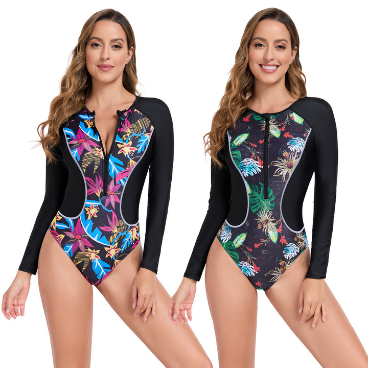 Damen Rashguard mit langem Arm und buntem Pflanzenmuster Drune