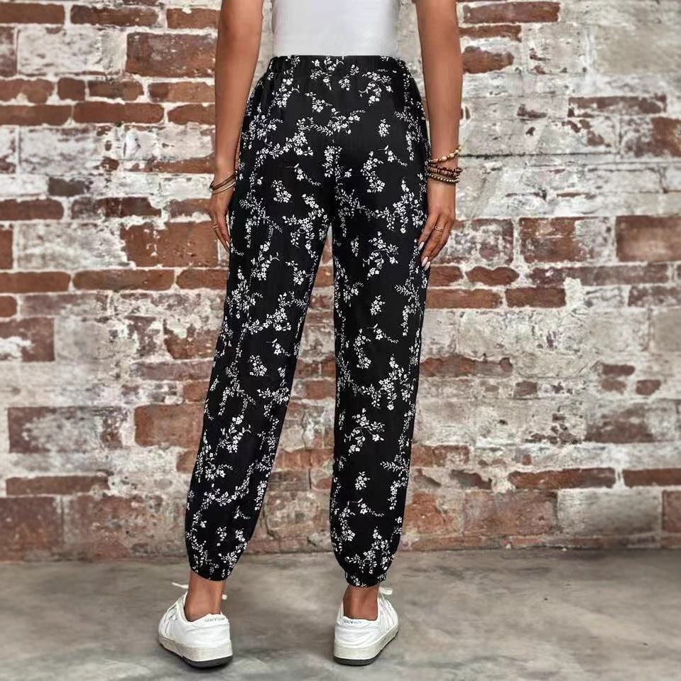 Damen Komfortable Blumenmuster Jogginghose Drune