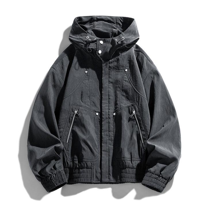 Herren Oversize Canvas-Utility-Kapuzenjacke mit versteckter Druckknopfleiste und Reißverschlusstaschen Drune