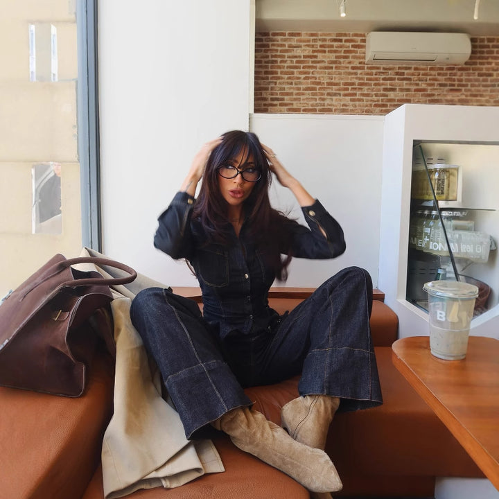 Damen 600+ taillierte Jeansjacke mit Brusttaschen und figurformenden Abnähern Drune