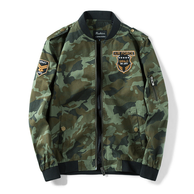 Herren Military-Camo Bomberjacke mit Patch-Details, Ärmeltasche und gerippten Bündchen Drune