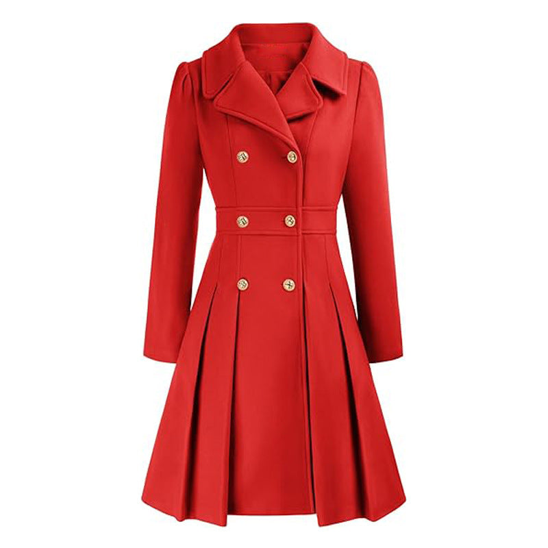 Damen taillierter Trenchcoat mit doppelter Knopfreihe und Falten Drune