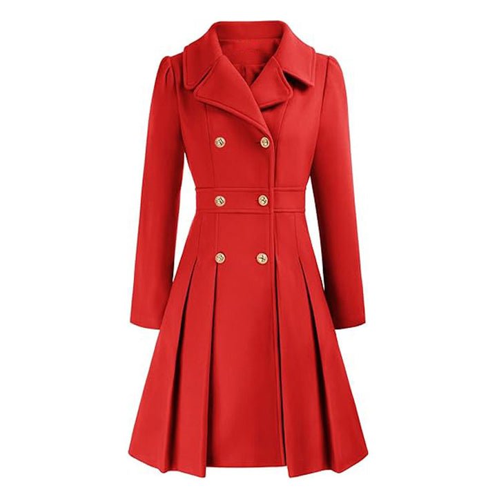 Damen taillierter Trenchcoat mit doppelter Knopfreihe und Falten Drune