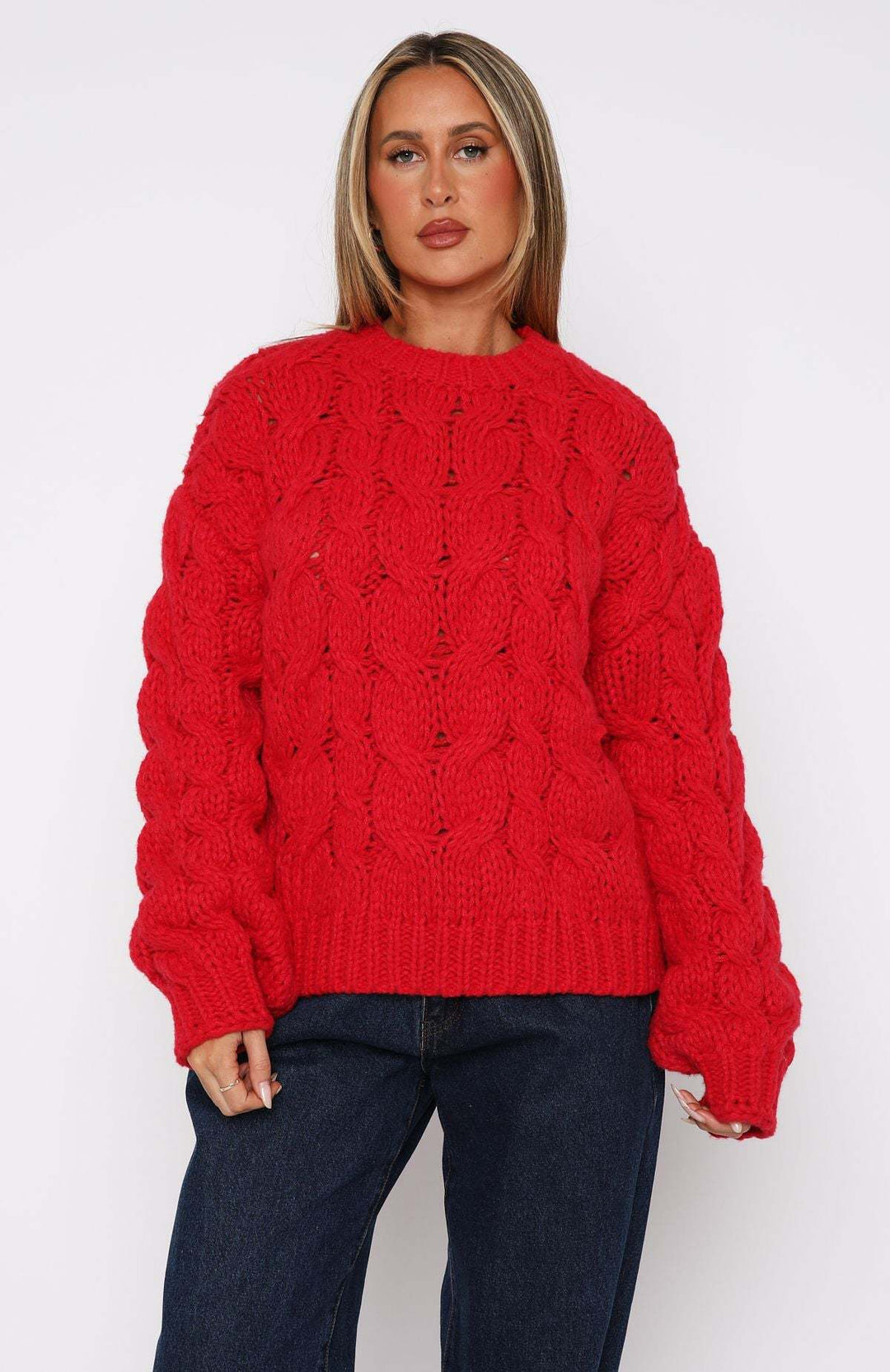 Damen Grobstrickpullover mit modernem Zopfmuster und lässigem Schnitt Drune