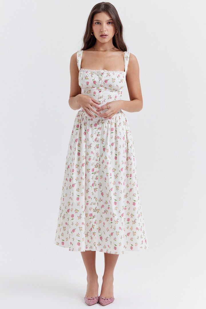 Damen Sommerliches Maxikleid mit floralen Einsätzen und tailliertem Oberteil Drune