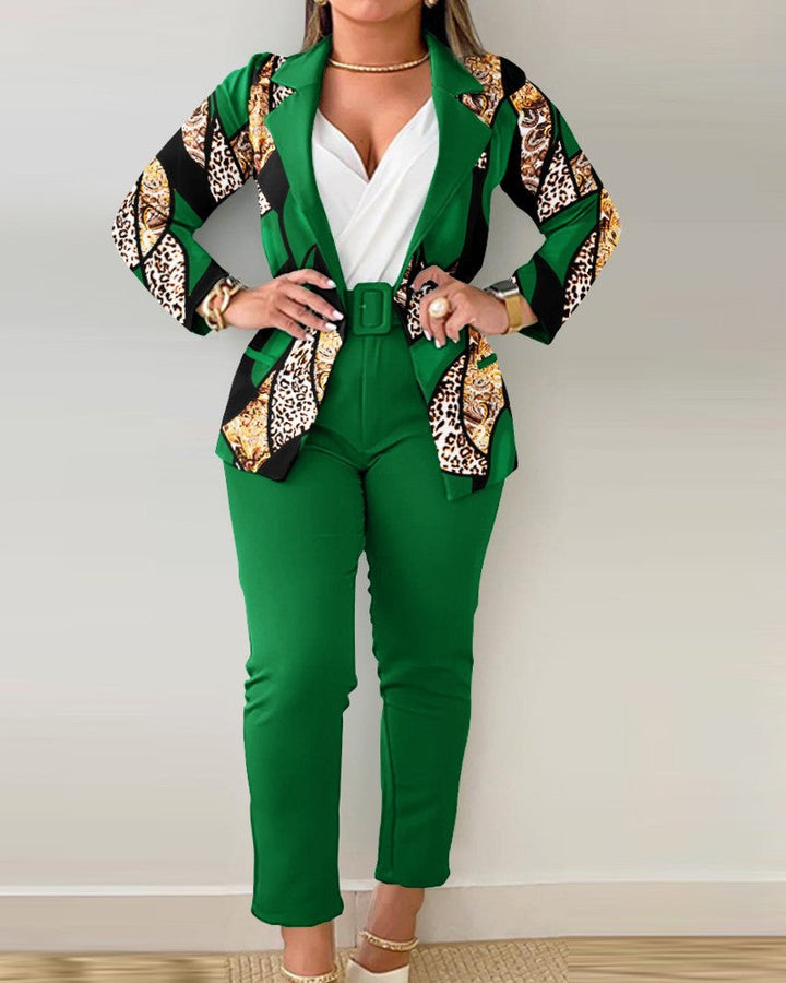 Damen Blazer-Set mit figurbetontem Schnitt und modischem Leopardenmuster Drune