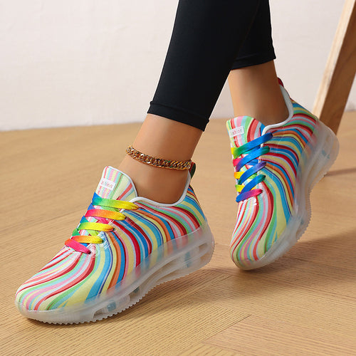 Damen nan leichter Muster-Sneaker mit elastischem Canvas-Obermaterial, gepolsterter Fersenstütze und segmentierter Flexlaufsohle Drune