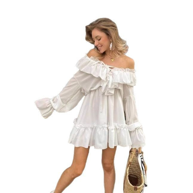 Damen lässiges Mini-Kleid mit Rüschendetails Drune